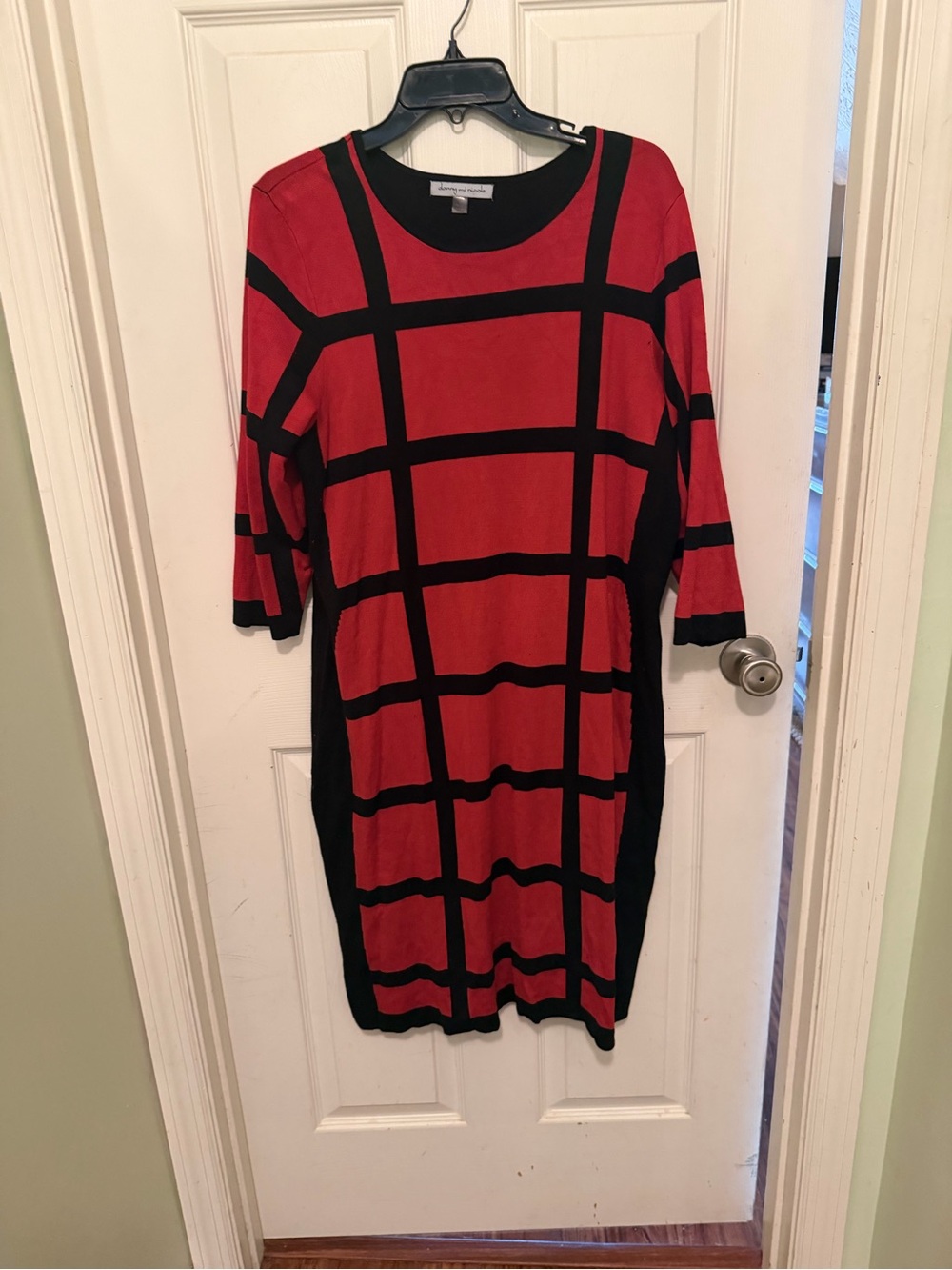 Danny & Nicole Red and Black Windowpane Shift Dress